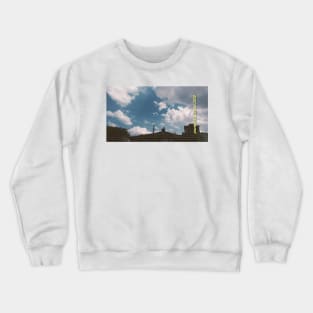 Blue cloudy sky and buildings Crewneck Sweatshirt